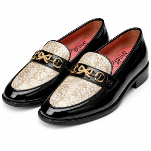 Mens Patterned Slip On Loafer with Metal Accent